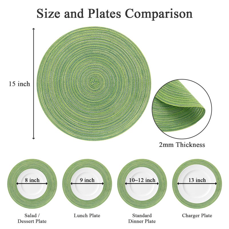 SHACOS Round Placemats Set of 4 Round Table Placemats Braided Cotton Place Mats 15 inch for Kitchen Dining Table Holiday Party (Mixed Color Pea Green, 4) - Image 3